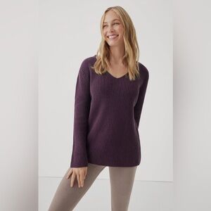 Pact Fisherman Knit Tie Back Sweater in Purple
